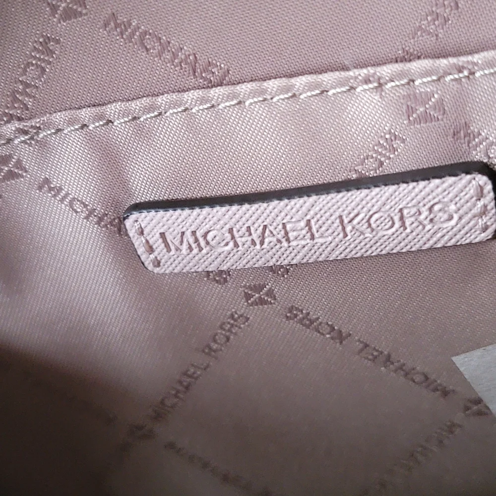 NWT Michael Kors Jet Set Large Pink White Logo Coated Canvas Crossbody Bag Purse - Picture 9 of 13